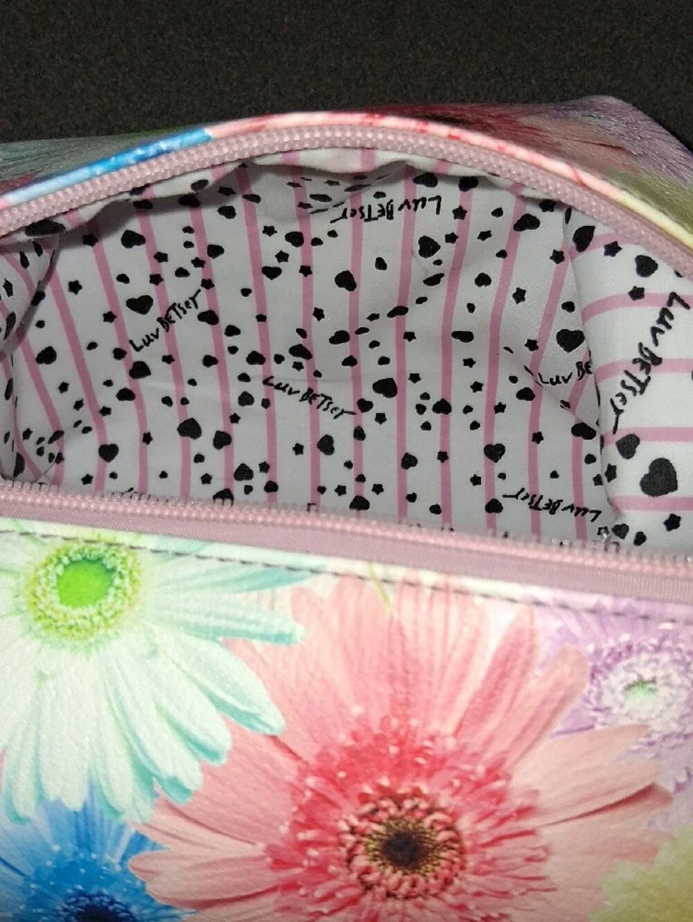 Betsey Johnson Multicolor Pastel Floral Cosmetic Case with Heart Logo